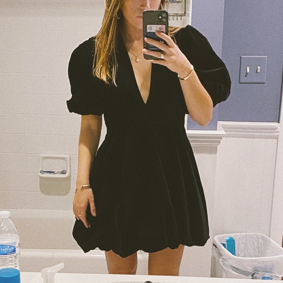 Zara Velvet Puff Sleeve Mini Dress 